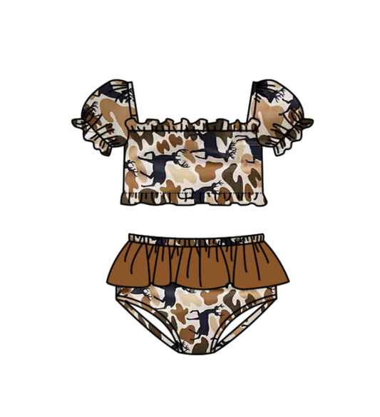 Baby Girls Southern Brown Camo Deer Top Bummies Hunting Swimsuits Preorder