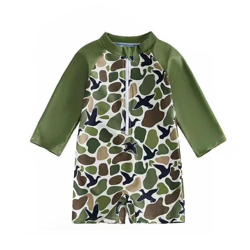 Baby Boys Southern Green Camo Ducks Hunting Swimsuits Preorder