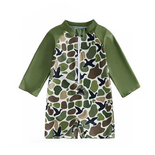Baby Boys Southern Green Camo Ducks Hunting Swimsuits Preorder