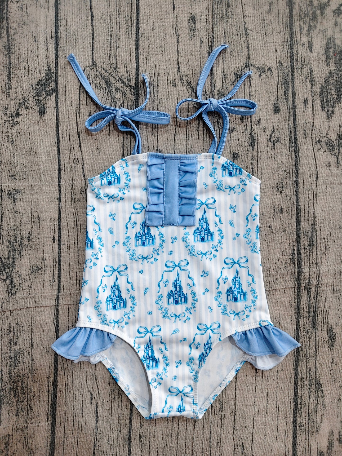 Baby Girls Strap Blue Stripe Bows Castles Swimsuits Preorder