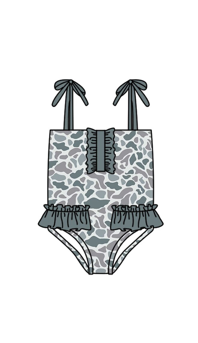 Baby Girls Strap Southern Grey Camo Swimsuits Preorder