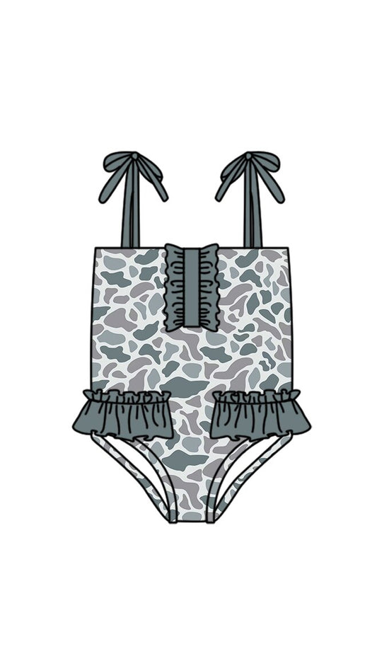 Baby Girls Strap Southern Grey Camo Swimsuits Preorder