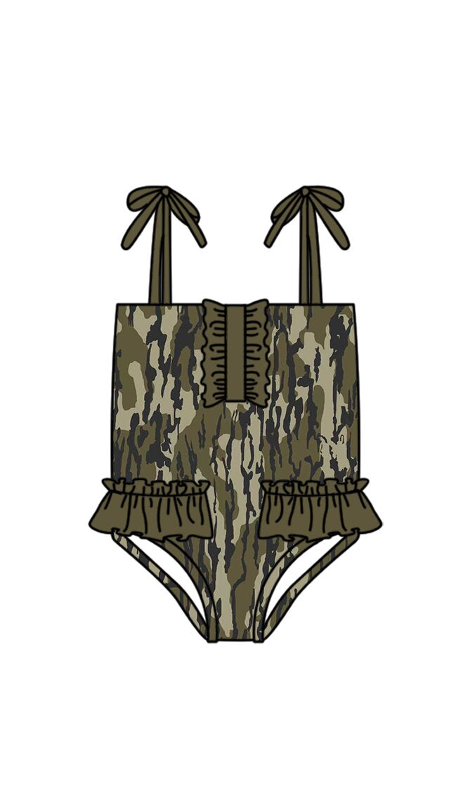 Baby Girls Strap Southern Olive Camo Swimsuits Preorder