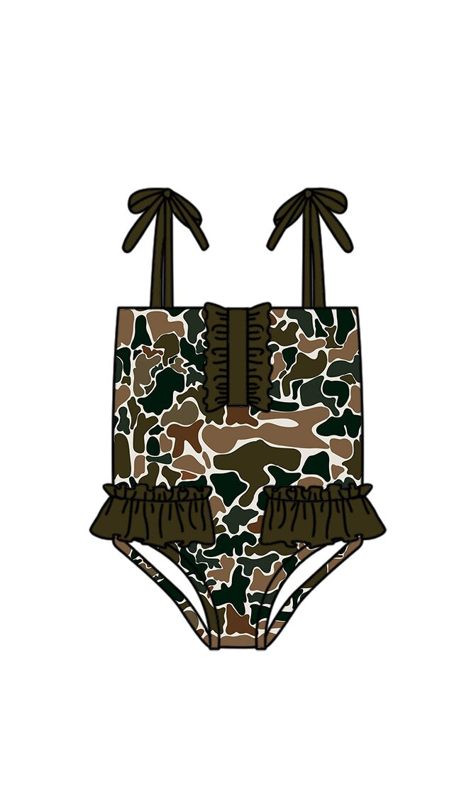 Baby Girls Strap Southern Dark Brown Camo Swimsuits Preorder