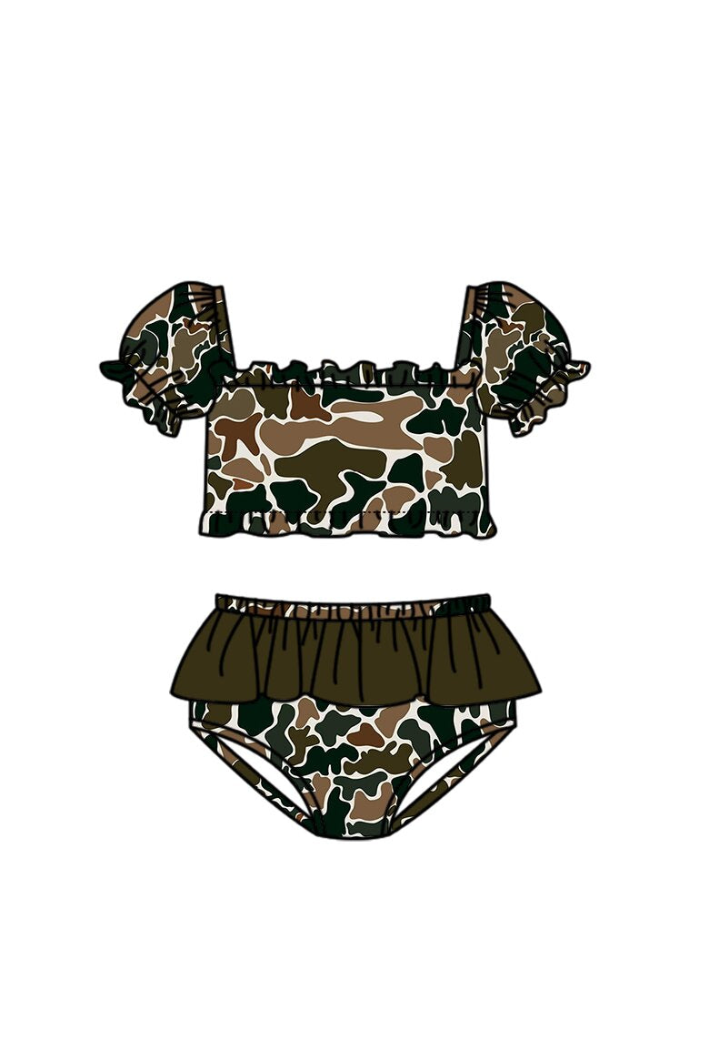 Baby Girls Southern Dark Brown Camo Top Bummies Swimsuits Preorder