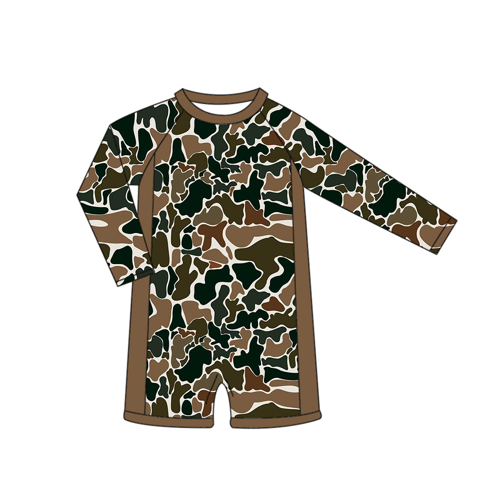 Baby Girls Long Sleeve Southern Dark Brown Camo Swimsuits Preorder
