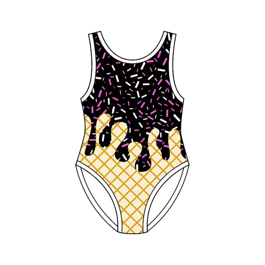 Baby Girls Sleeveless Black Sprinkles Drip Swimsuits Preorder
