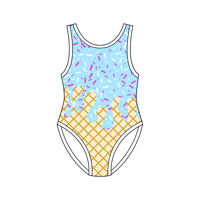 Baby Girls Sleeveless Light Blue Sprinkles Drip Swimsuits Preorder