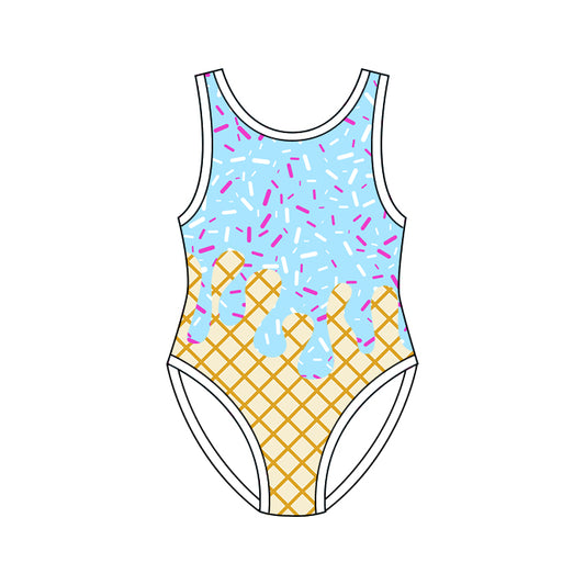 Baby Girls Sleeveless Light Blue Sprinkles Drip Swimsuits Preorder