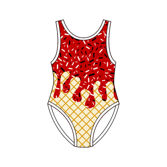 Baby Girls Sleeveless Red Sprinkles Drip Swimsuits Preorder