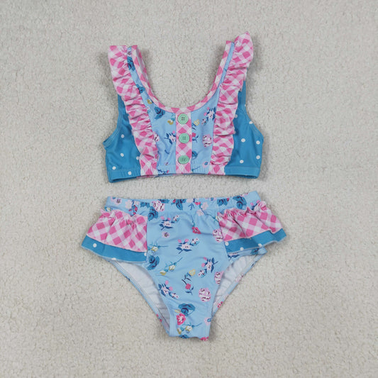 Baby Girls Sleeveless Flowers Button Vest Top Bummies Short Swimsuits