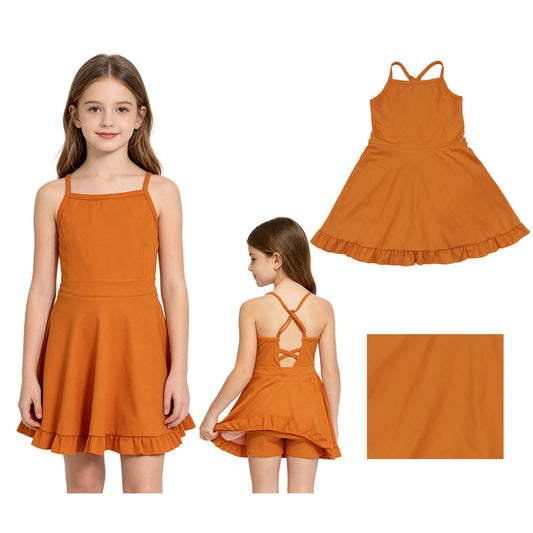 Baby Girls Orange Strap Yoga Active Knee Length Dresses