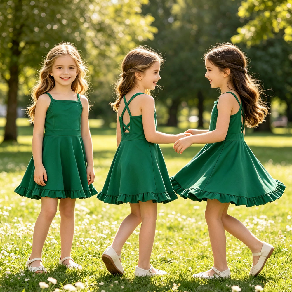 Baby Girls Green Knit Knee Length Active Wear Dresses
