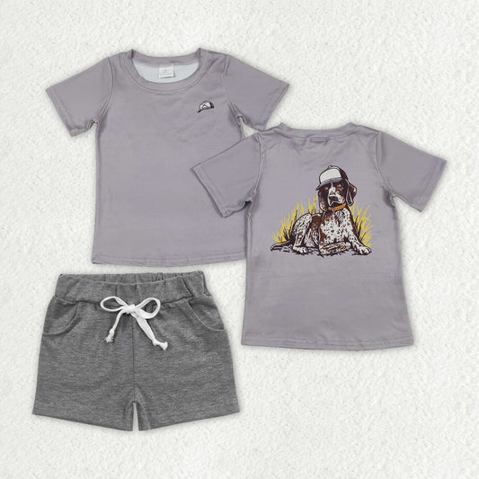 Baby Boys Grey Dogs Hunting Shirt Shorts Clothes Sets