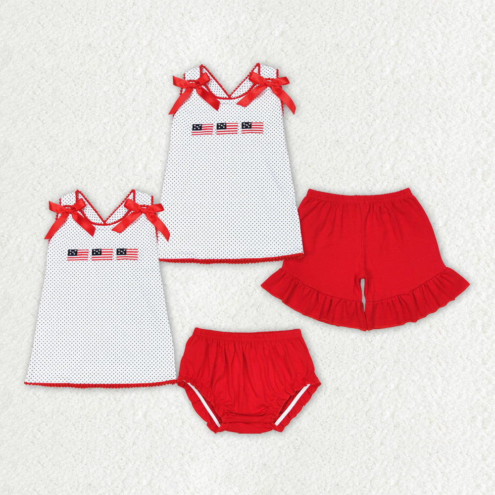 Sibling Baby Girls 4th Of July Flags Top Bummie Shorts Outfits