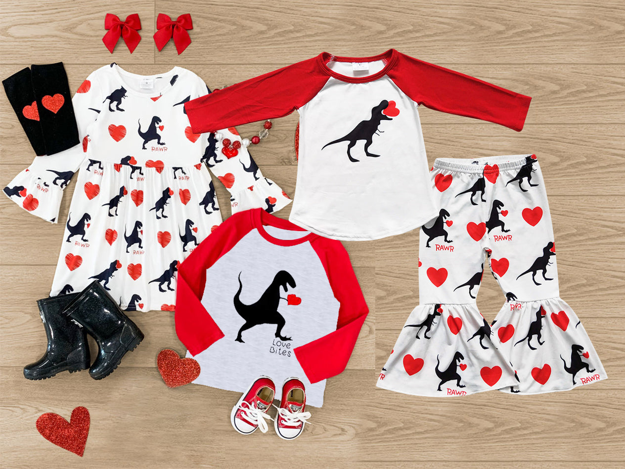 Baby Girls Valentines Dinosaurs Sibling Designs Clothing Sets