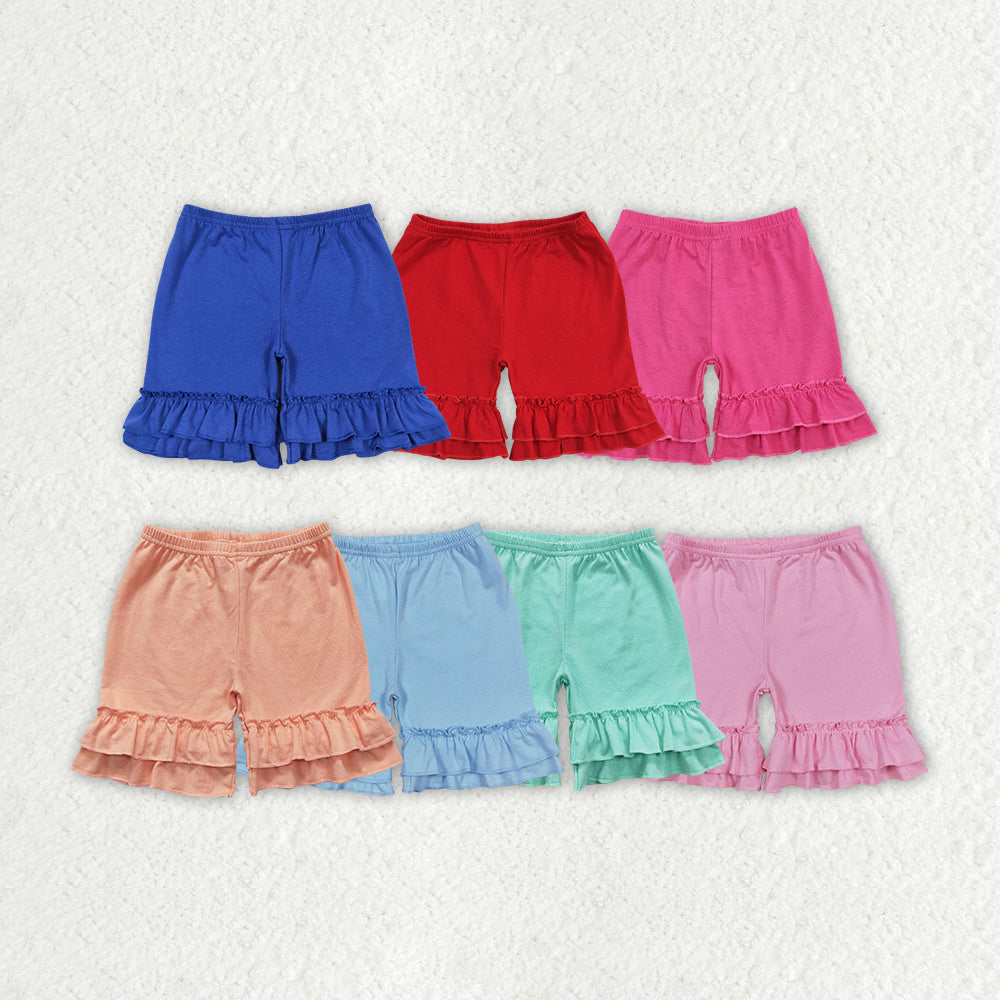 Baby Girls Summer Solid Color Cotton Double Ruffle Shorts