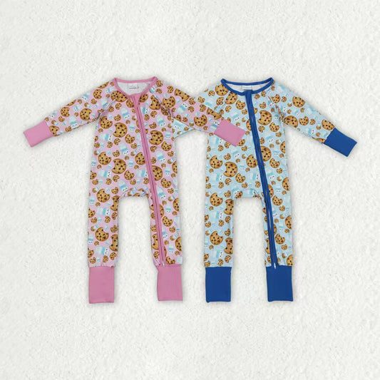 Sibling Boys Baby Girls Christmas Milk Cookies Zipper Footie Rompers