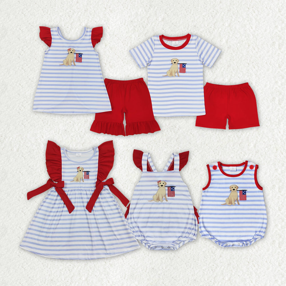 Baby Girls 4th Of July Dog Flag Sibling Rompers Clothing Sets