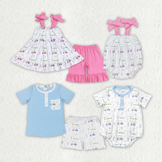 Baby Girls Golf Summer Sibling Boys Rompers Clothes Sets