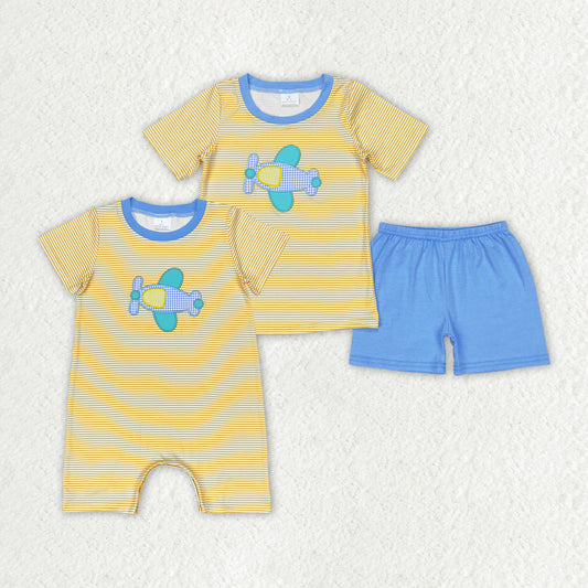 Baby Boys Plane Sibling Brother Summer Rompers Clothes Sets