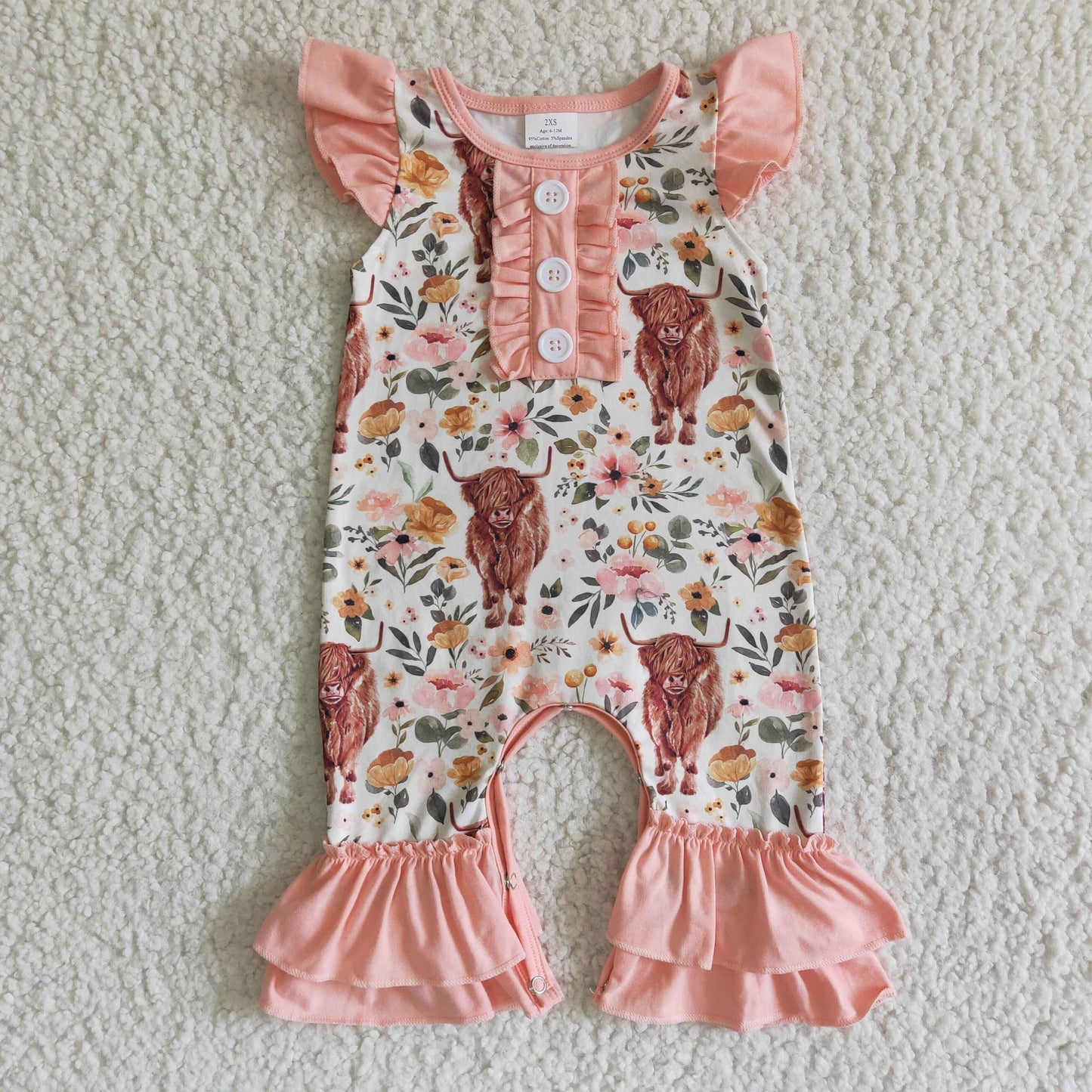 Sibling Baby Girls Western Highland Cow Romper