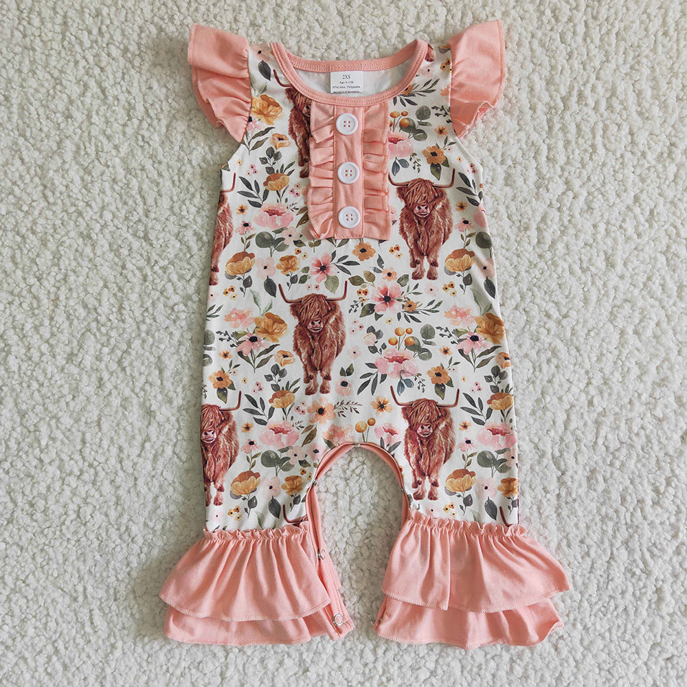 Sibling Baby Girls Western Highland Cow Pink Sister Clothes Sets
