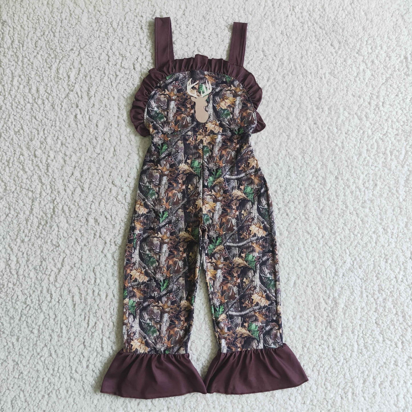 Sibling Girls Deer Ruffle Camo Pants Hunting Jumpsuits Rompers