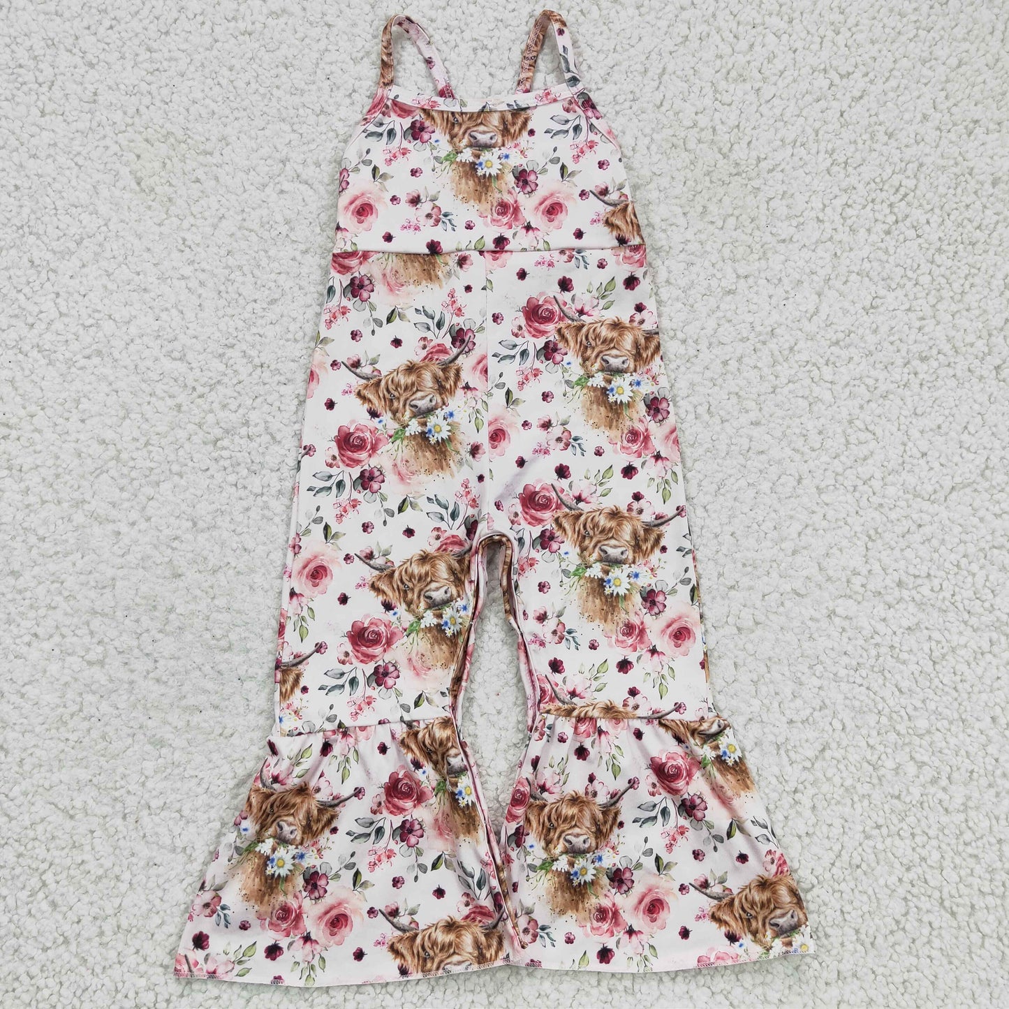 Sibling Baby Girls Strap Western Bell Bottom Jumpsuits