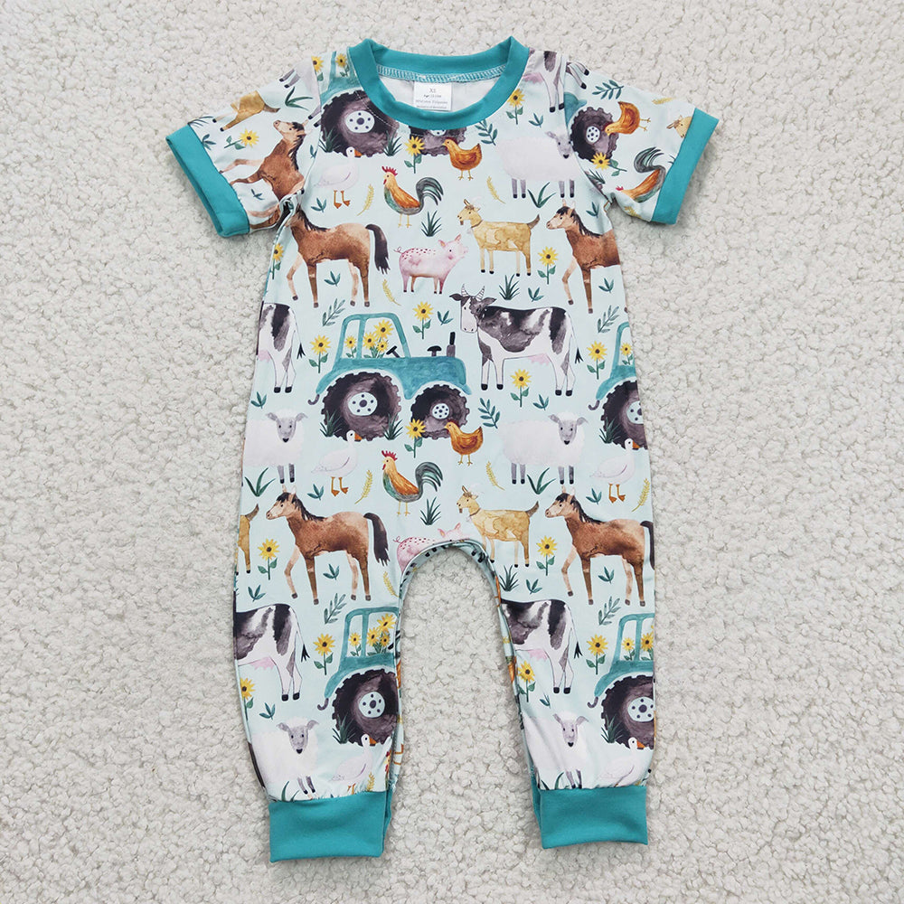 USA Shop Baby Boys Short Sleeve Horses Pigs Farm Rompers