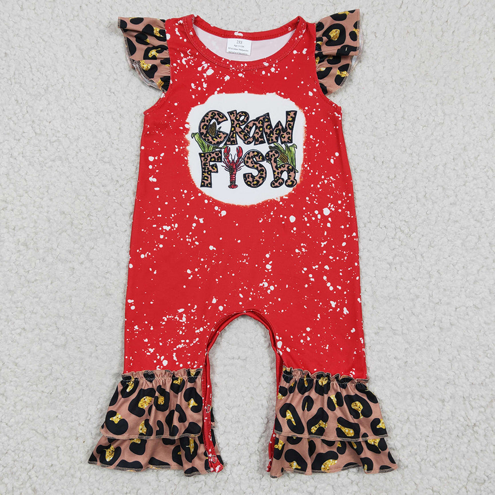 Sibling Baby Girls Crawfish Leopard Rompers Bell Bottoms Clothes Sets