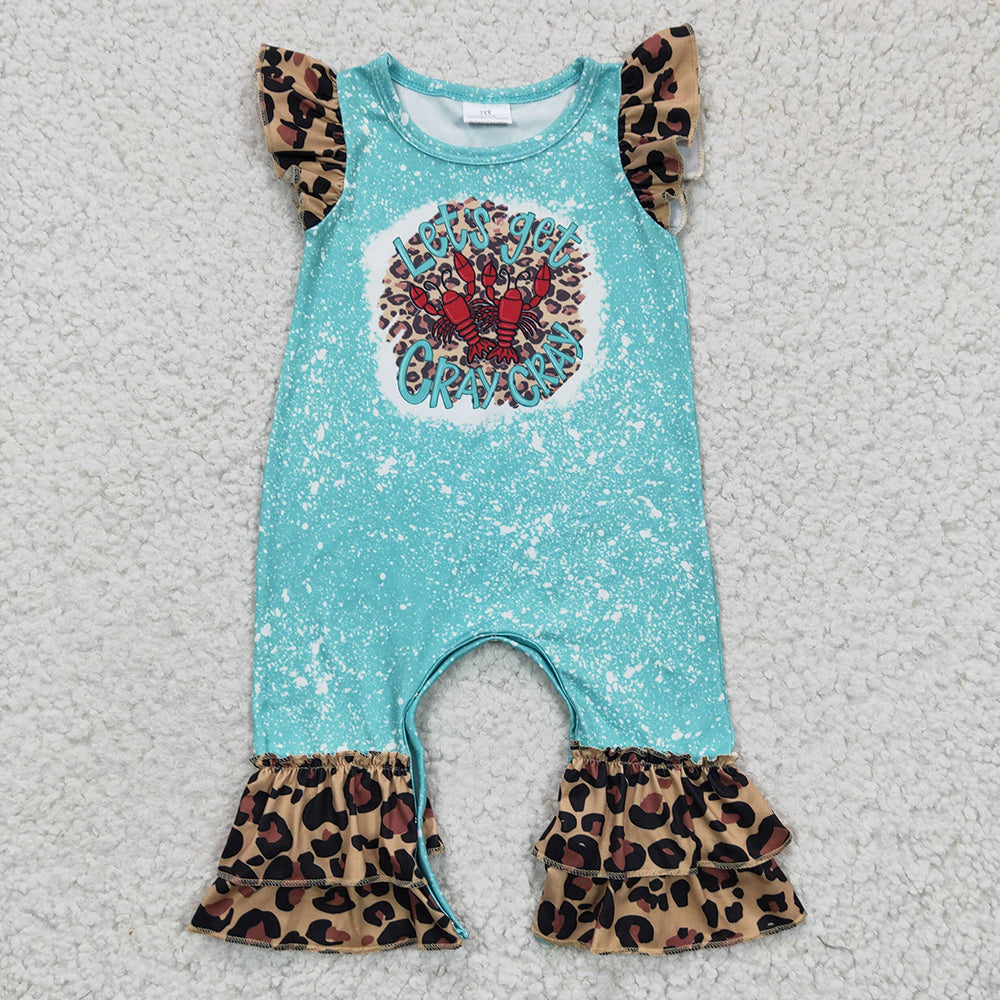 Sibling Baby Girls Crawfish Leopard Rompers Bell Bottoms Clothes Sets