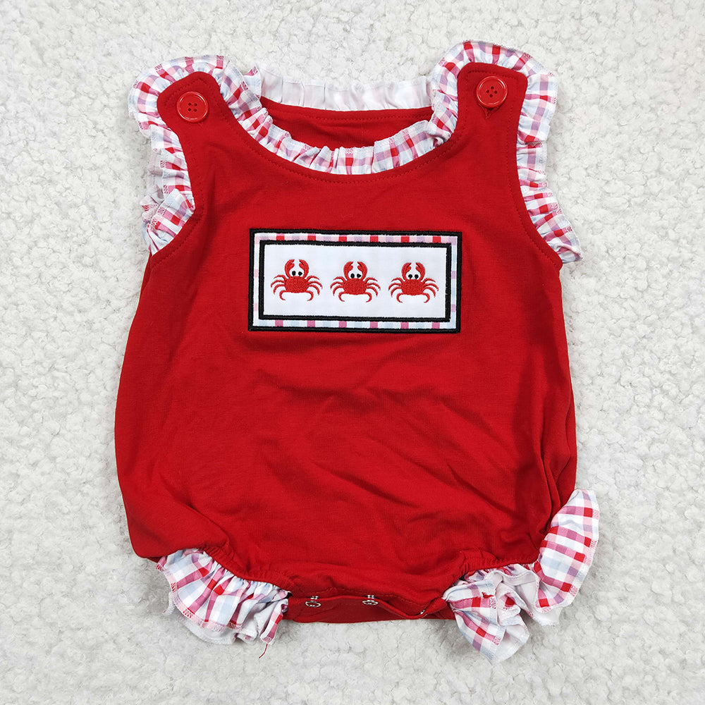 Sibling Girls Embroidery Baby Boys Crab Red Rompers Clothes Sets