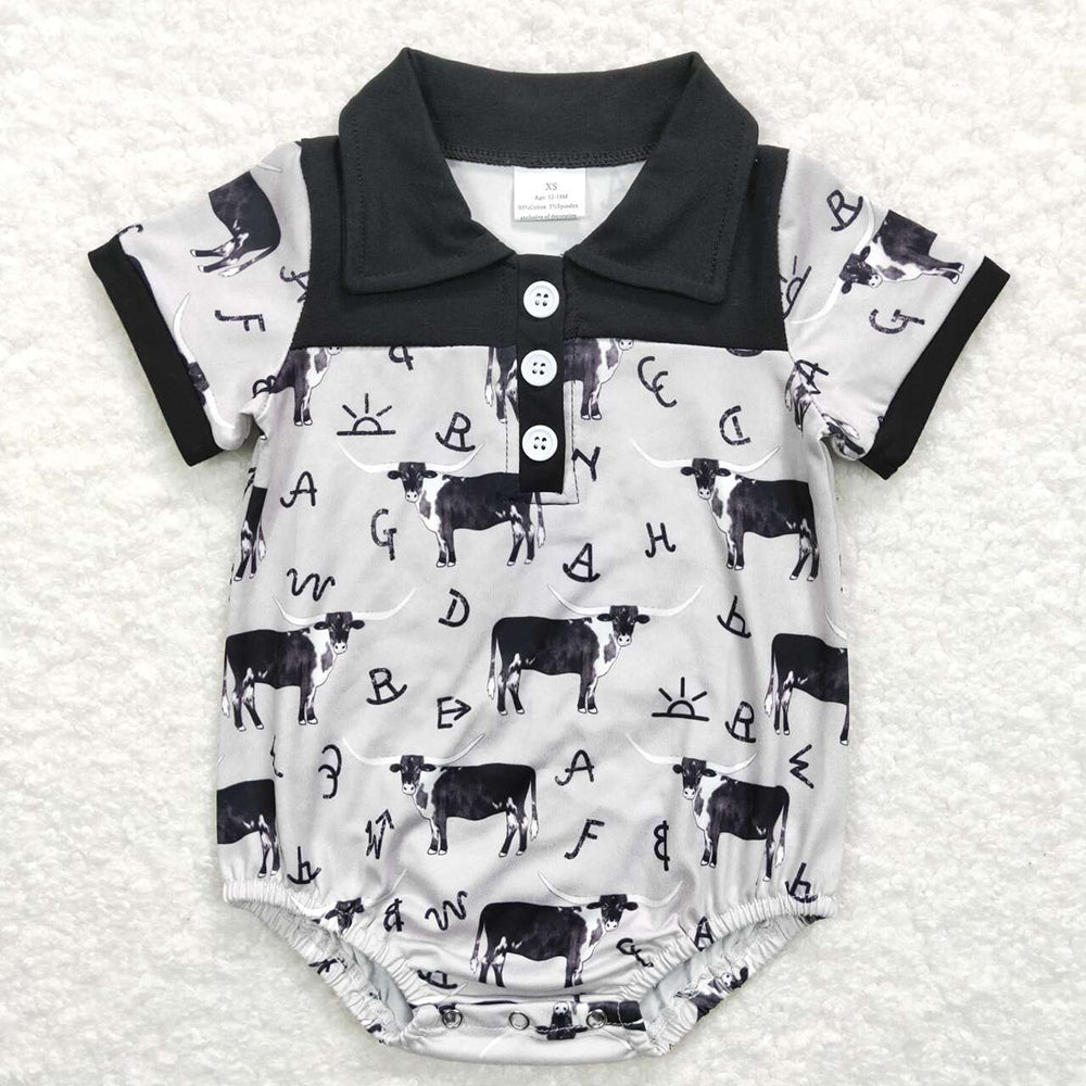 Sibling Baby Boys Western Buttons Short Sleeve Rompers