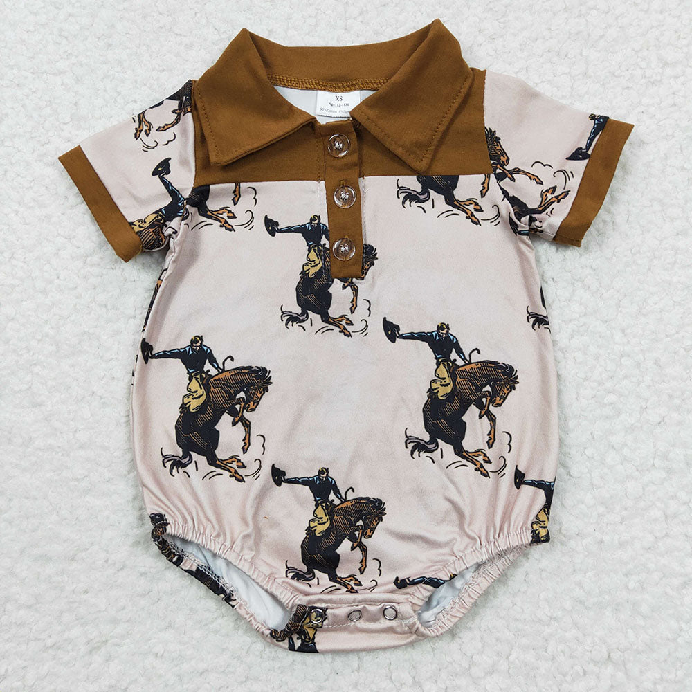 Sibling Baby Boys Western Buttons Short Sleeve Rompers