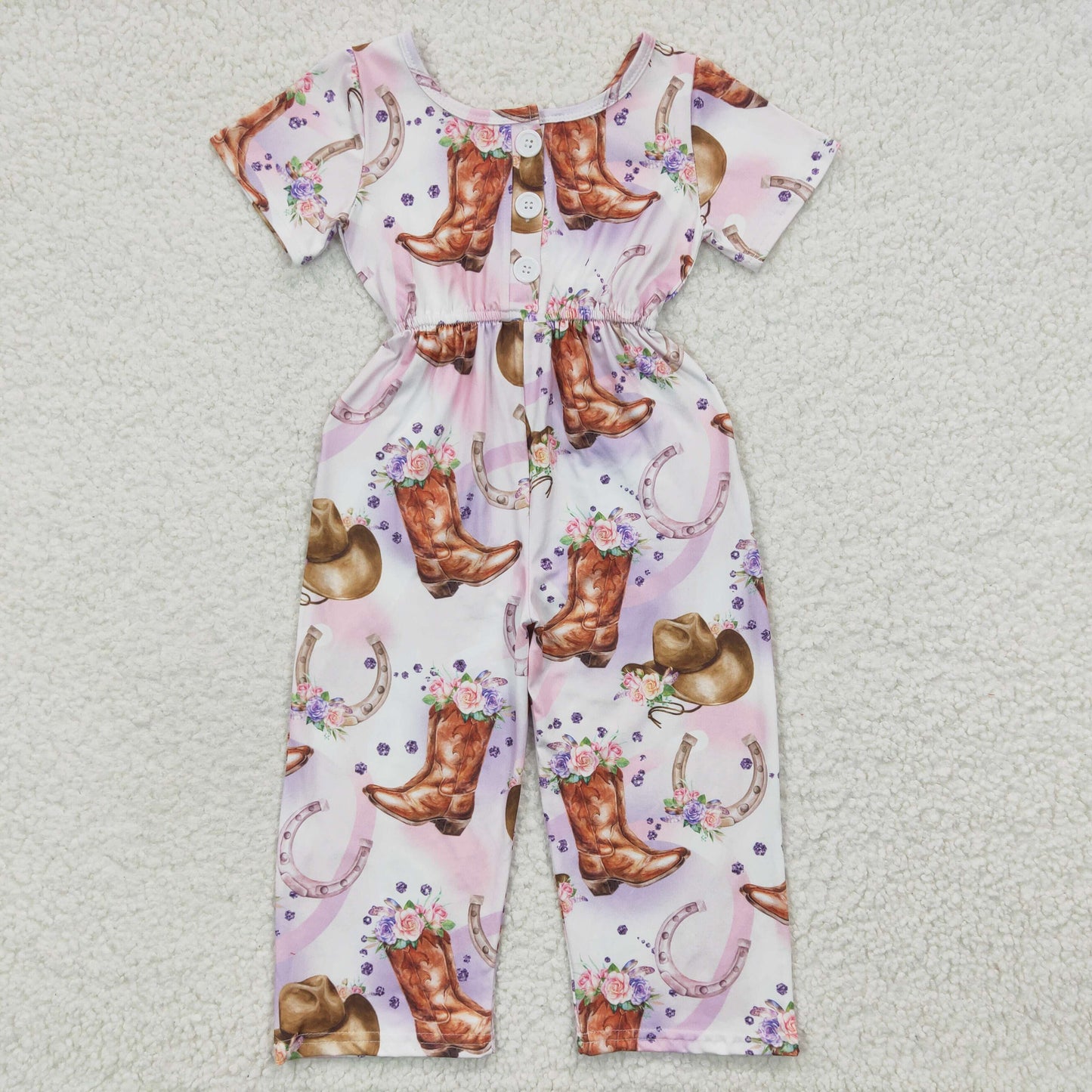 Sibling Baby Girls Short Sleeves Highland Cows Floral Pockets Jumpsuits