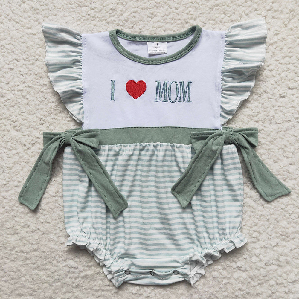 Mother's Day Girls Boys Green Sibling Rompers Clothes Sets