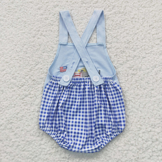 USA Shop Baby Boys Strap Embroidery Truck Dog Flags 4th of July Rompers
