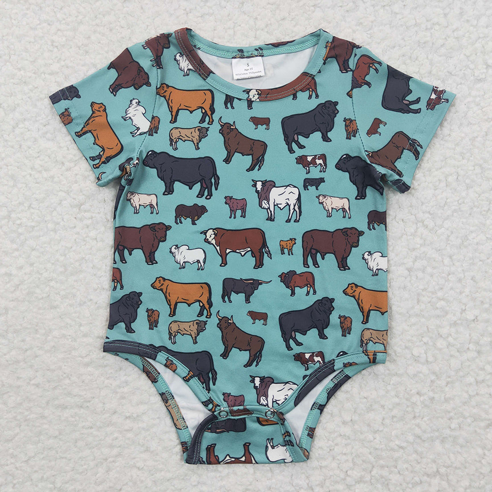 Sibling Baby Boys Western Cows Short Sleeve Summer Rompers