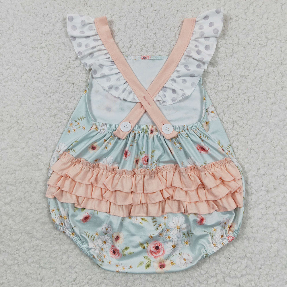 USA Shop Baby Girls Flutter Sleeve Flowers Ruffle Rompers