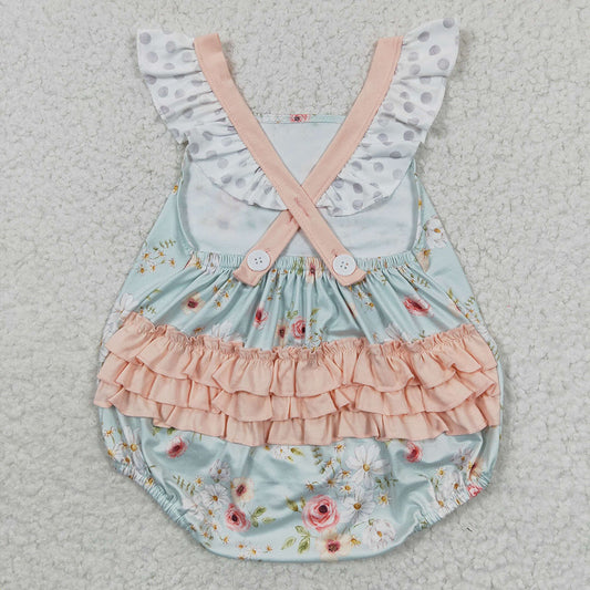 USA Shop Baby Girls Flutter Sleeve Flowers Ruffle Rompers