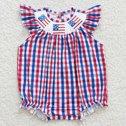 USA Shop Baby Girls 4th Of July Smocked Gingham Dresses Rompers
