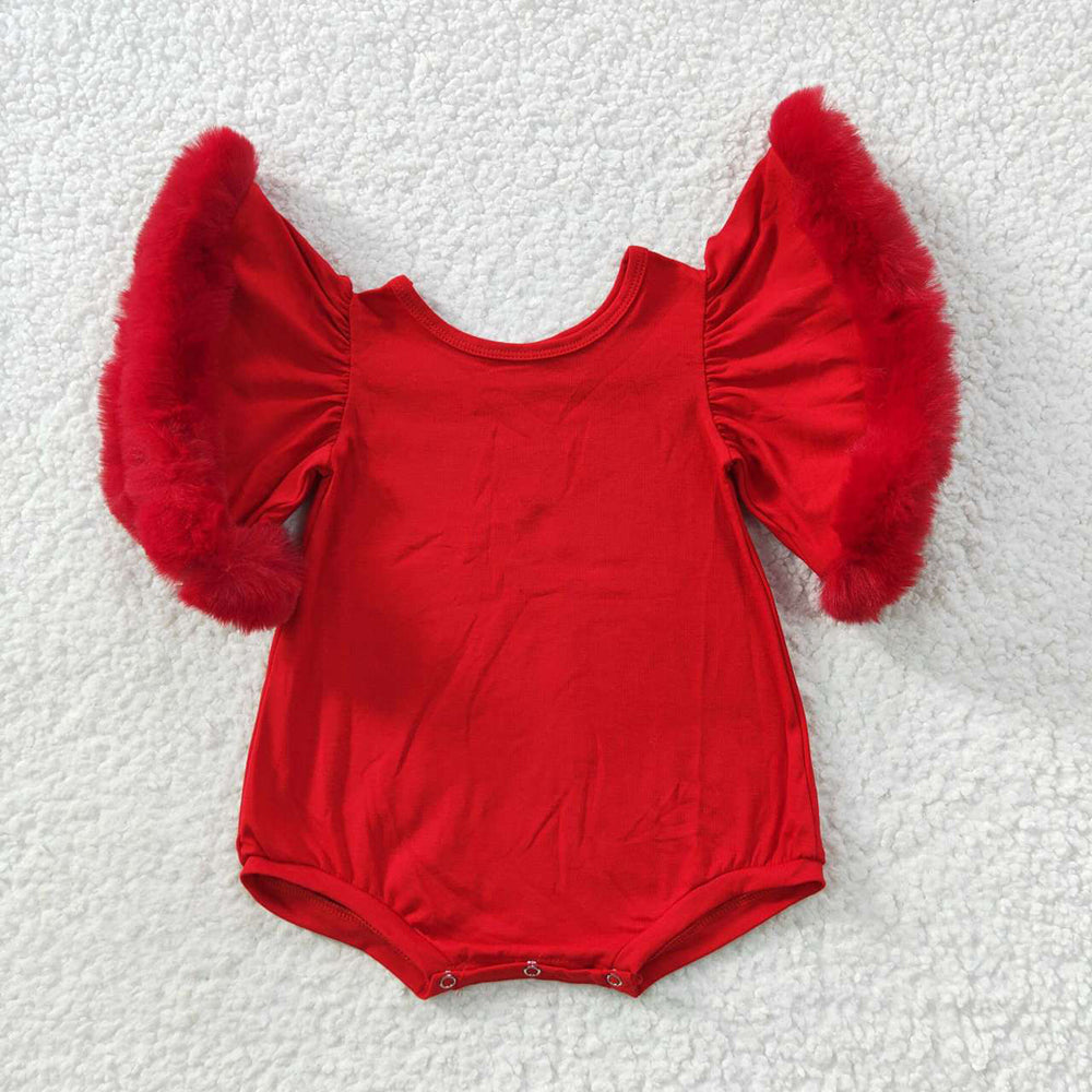 Sibling Baby Infant Girls Fur Flutter Sleeve Rompers