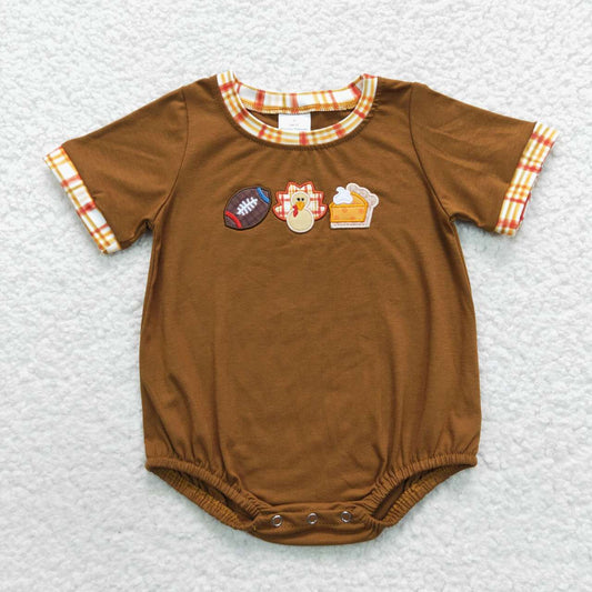Sibling Baby Boys Girls Embroidery Turkey Footballs Pie Thanksgiving Clothes Sets Rompers