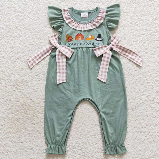 USA Shop Baby Girls Light Green Thanksgiving Turkey Bows Rompers