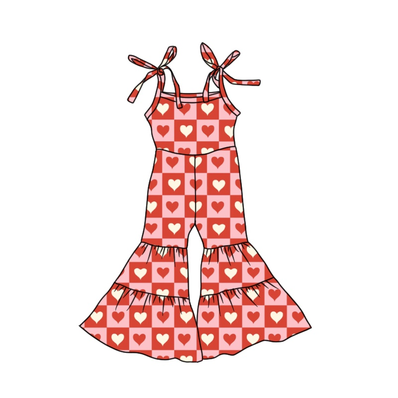 Baby Girls Valentines Hearts Straps Bell Bottom Jumpsuits preorder