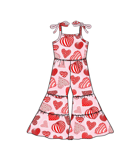 Baby Girls Valentines Hearts Pink Straps Bell Bottom Jumpsuits preorder