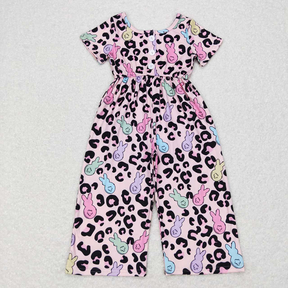 Sibling Baby Girls Pink Easter Leopard Bunny Dresses Jumpsuits