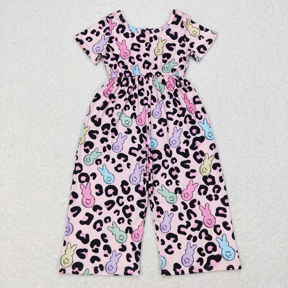 Sibling Baby Girls Pink Easter Leopard Bunny Dresses Jumpsuits