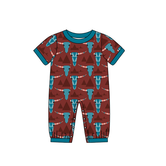 Baby Infant Boys Western Cow Aztec Short Sleeve Rompers preorder